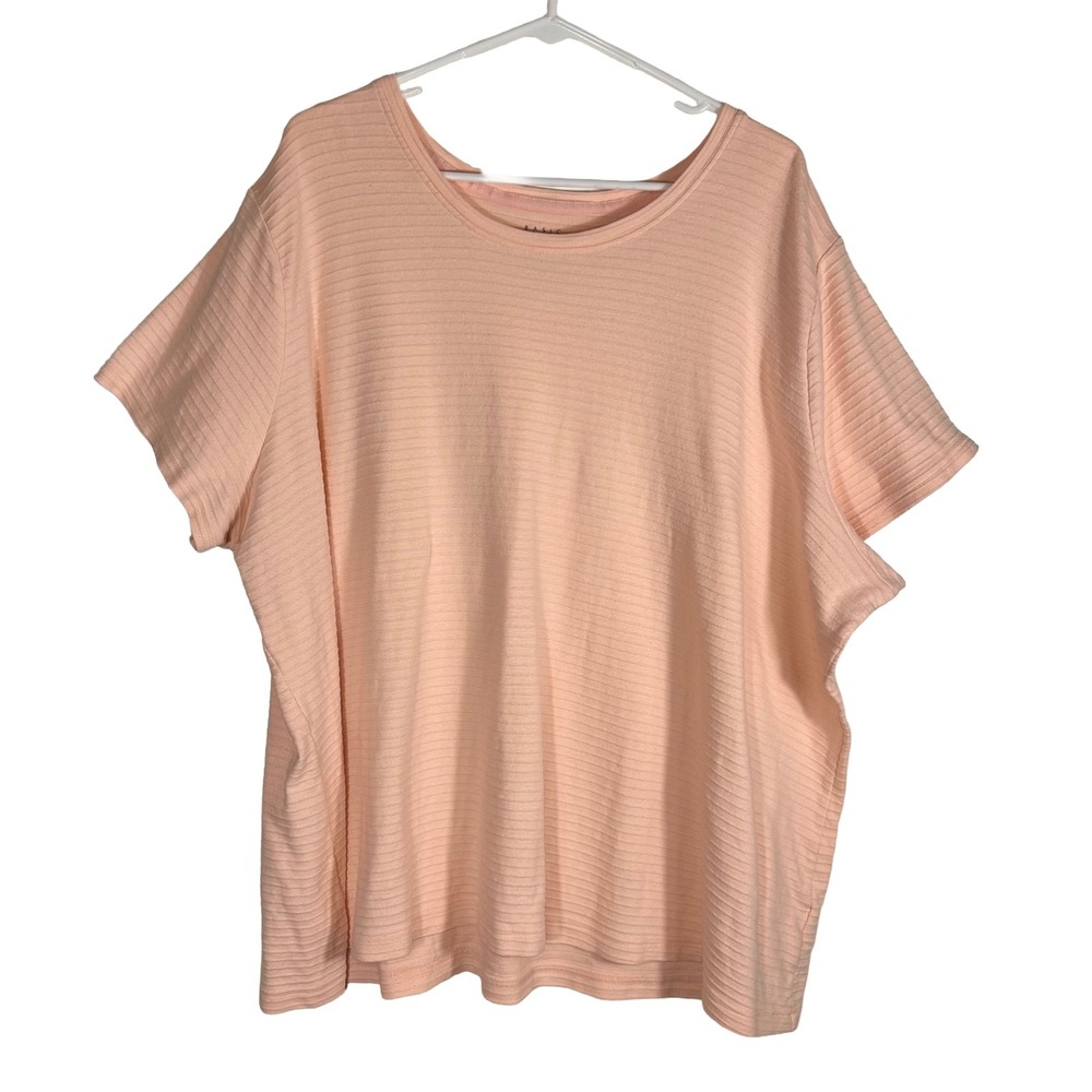 Basic Editions Woman Pink Ribbed Short Sleeve Crew Neck Top Plus Size 4X